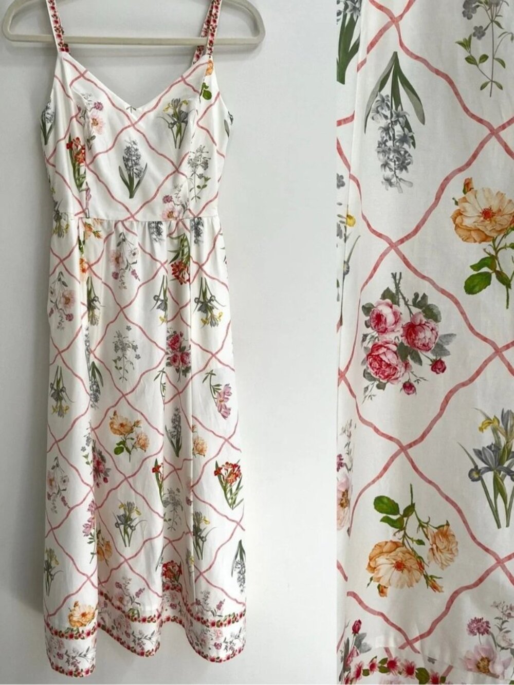 NEW! Joie White Botanical  Dress with Pink Lattice🌷🌻🌺🌹🥀